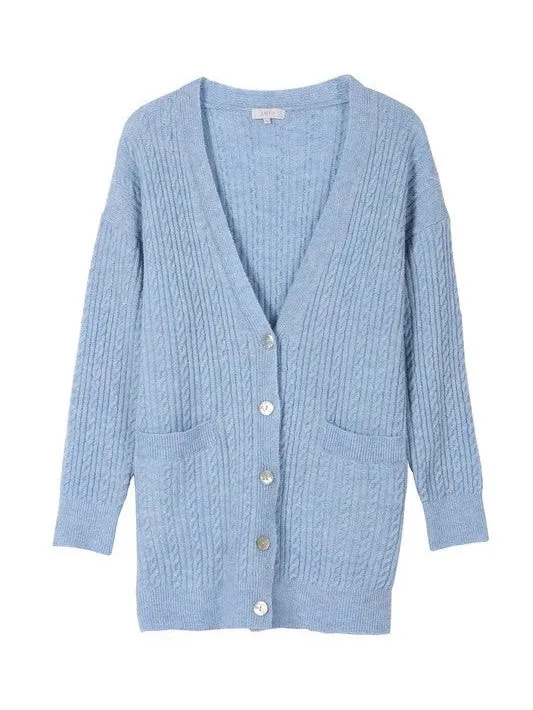 Wool blended cable knitted cardigan