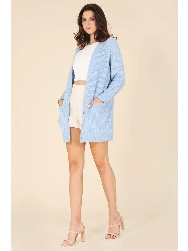 Wool blended cable knitted cardigan