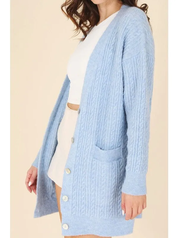 Wool blended cable knitted cardigan