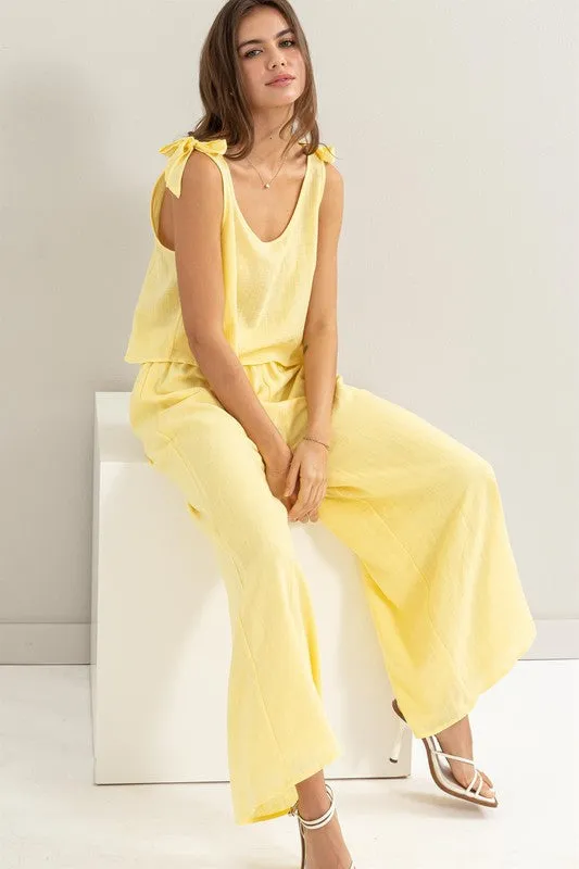 Yellow Textured Top And Pants 2-Piece Set