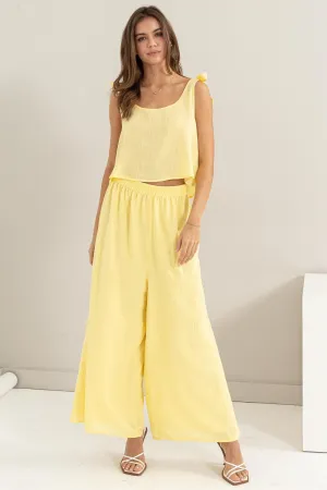 Yellow Textured Top And Pants 2-Piece Set