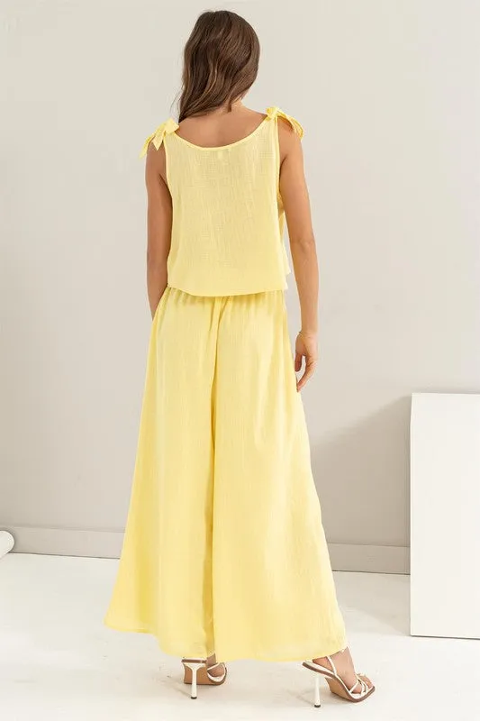 Yellow Textured Top And Pants 2-Piece Set
