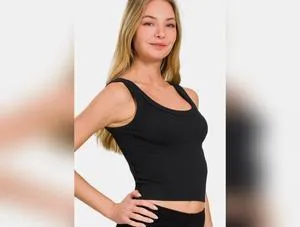 Zenana Ribbed Tank Top, Round Neck, Cropped Length