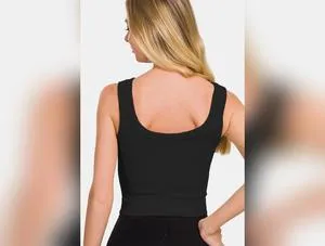 Zenana Ribbed Tank Top, Round Neck, Cropped Length